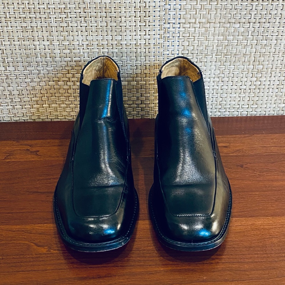 🌟HP🌟Brass Boot Black Leather Square Toe Dress Ankle Boots 10
